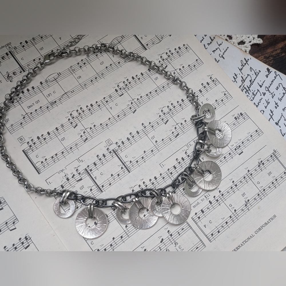 Silver Chain Necklace with Circular Pendants